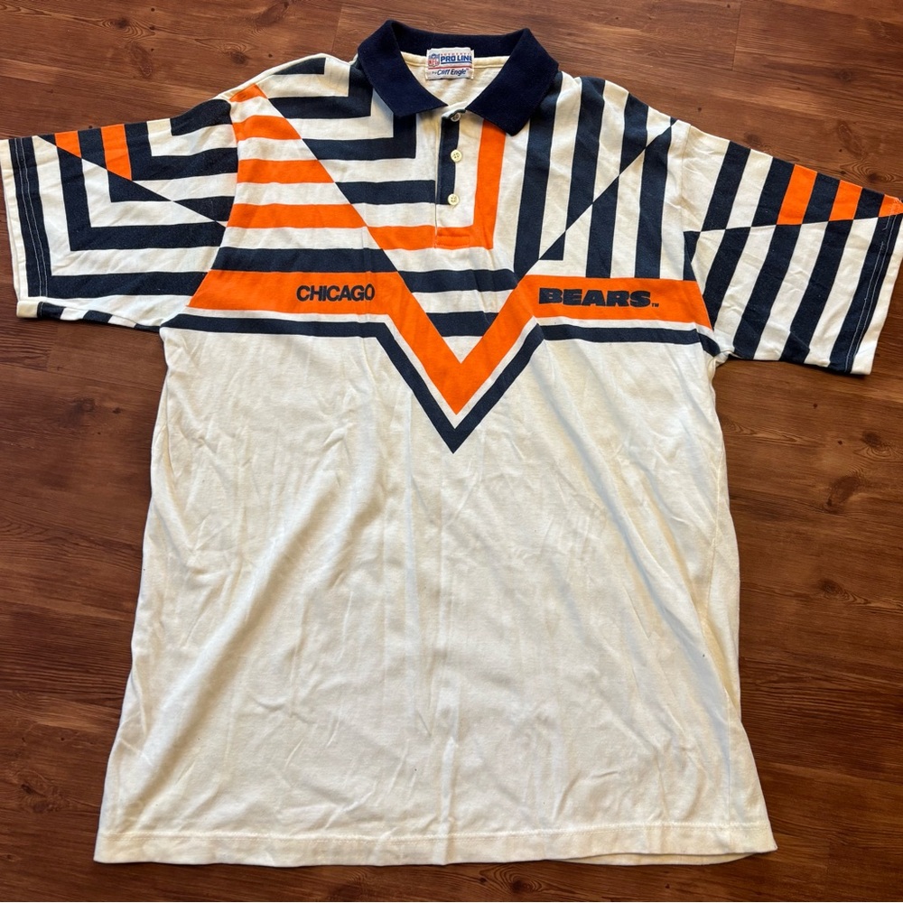 Rare Vintage Chicago Bears Striped Polo Shirt
